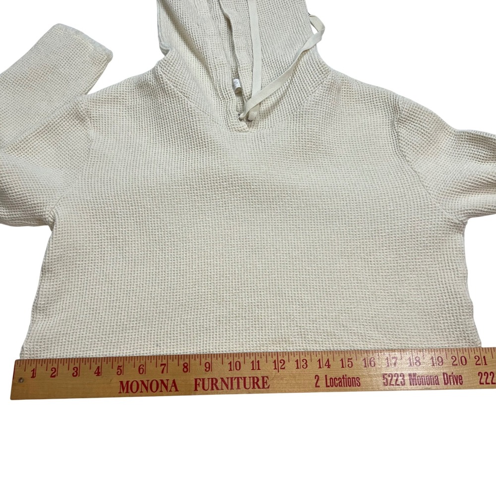 ASTR The Label Ivory Waffle Knit Cropped Hoodie Women's Medium 100% Cotton Cozy - Picture 8 of 8
